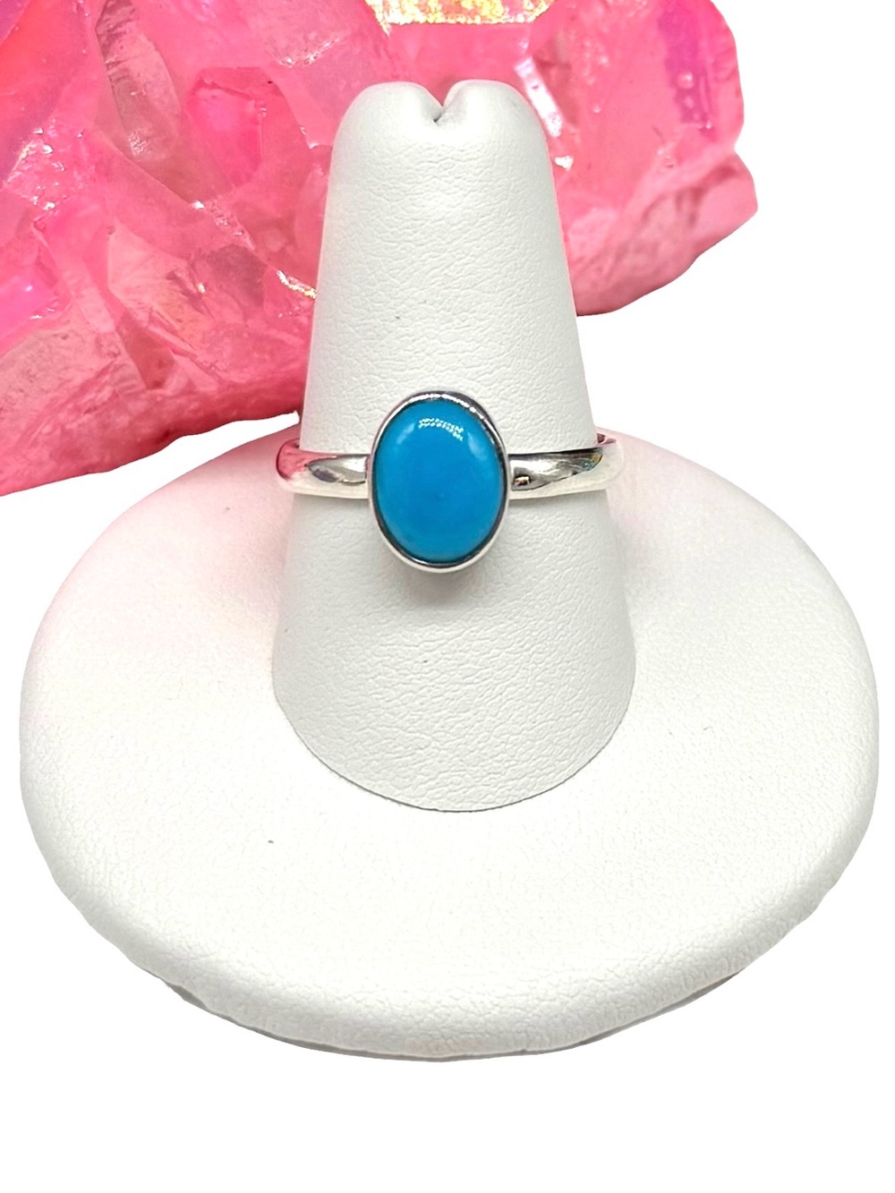 Aztec Mountain Turquoise Ring Size 8 Solid 925 Sterling Silver Dainty Oval Stone